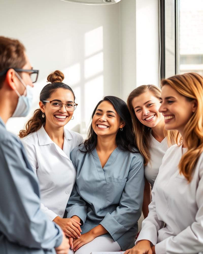 Equipe de profissionais sorrindo durante capacitação